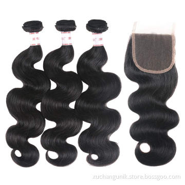 Uniky Peruvian virgin human hair bundles with lace closure, Unprocessed 100 cuticle aligned raw virgin hair weave